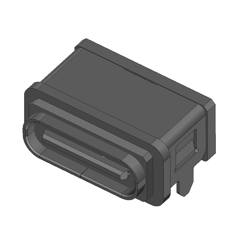 TYPE-C 6Pin卧式四脚插板防水母座 (4+2) L=7.3mm IPX7级